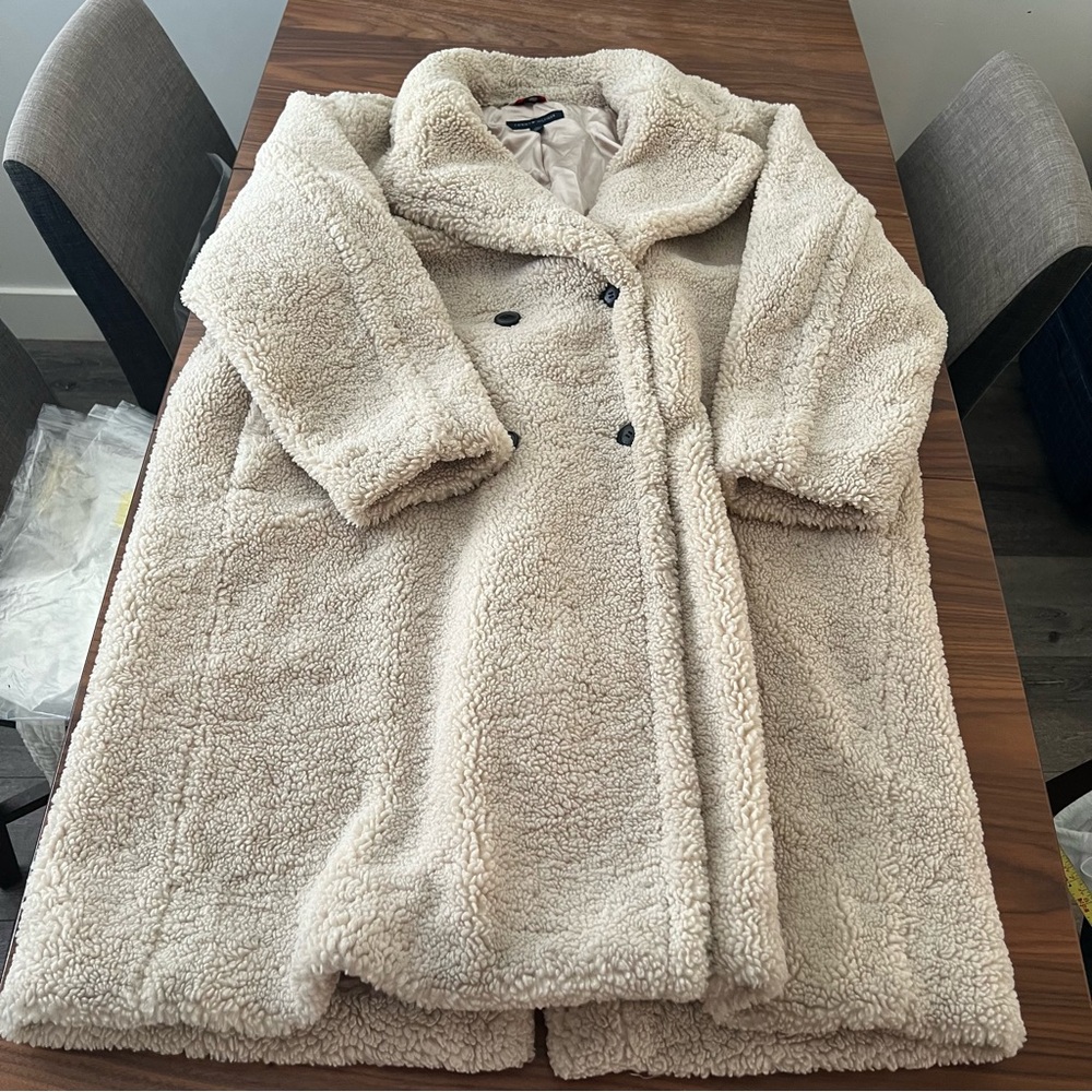 Women's Cream Double-Breasted Coat - Picture 3 of 11